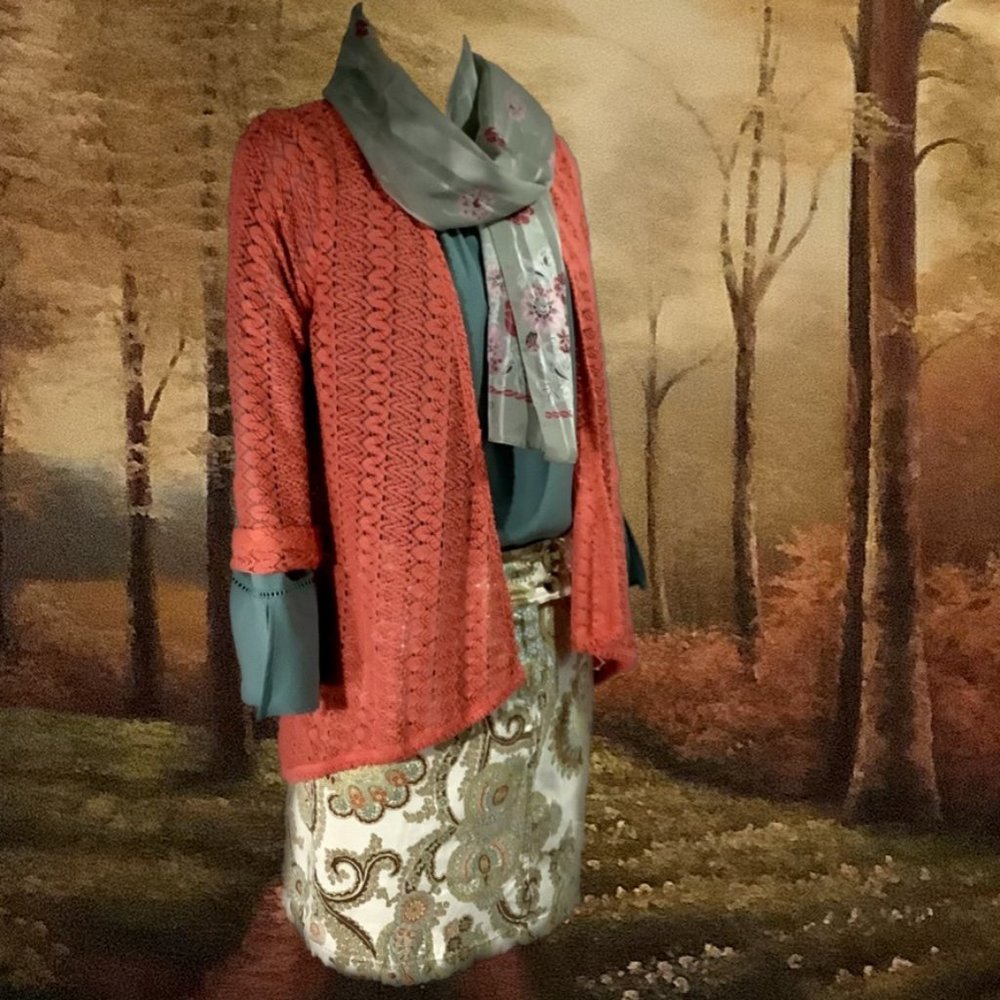 Self Esteem Long Sleeve Crochet Open Cardigan - Size Medium in Burnt Orange